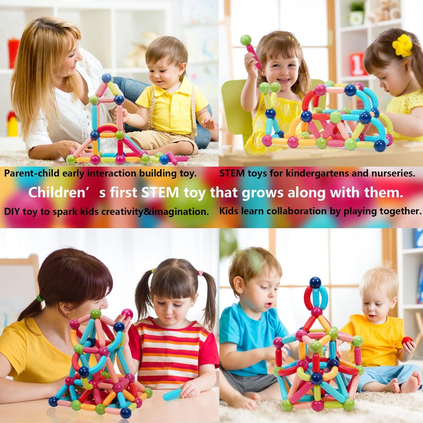 COUOMOXA Magnetic Toy Montessori for Kids: 3 4 5 6 7 8 9 10 11 12 Years Old Kids Building Sticks - Magnetic Creative Toy Age 3-12 Playroom Family - Christmas Birthday Gift for Boys Girls