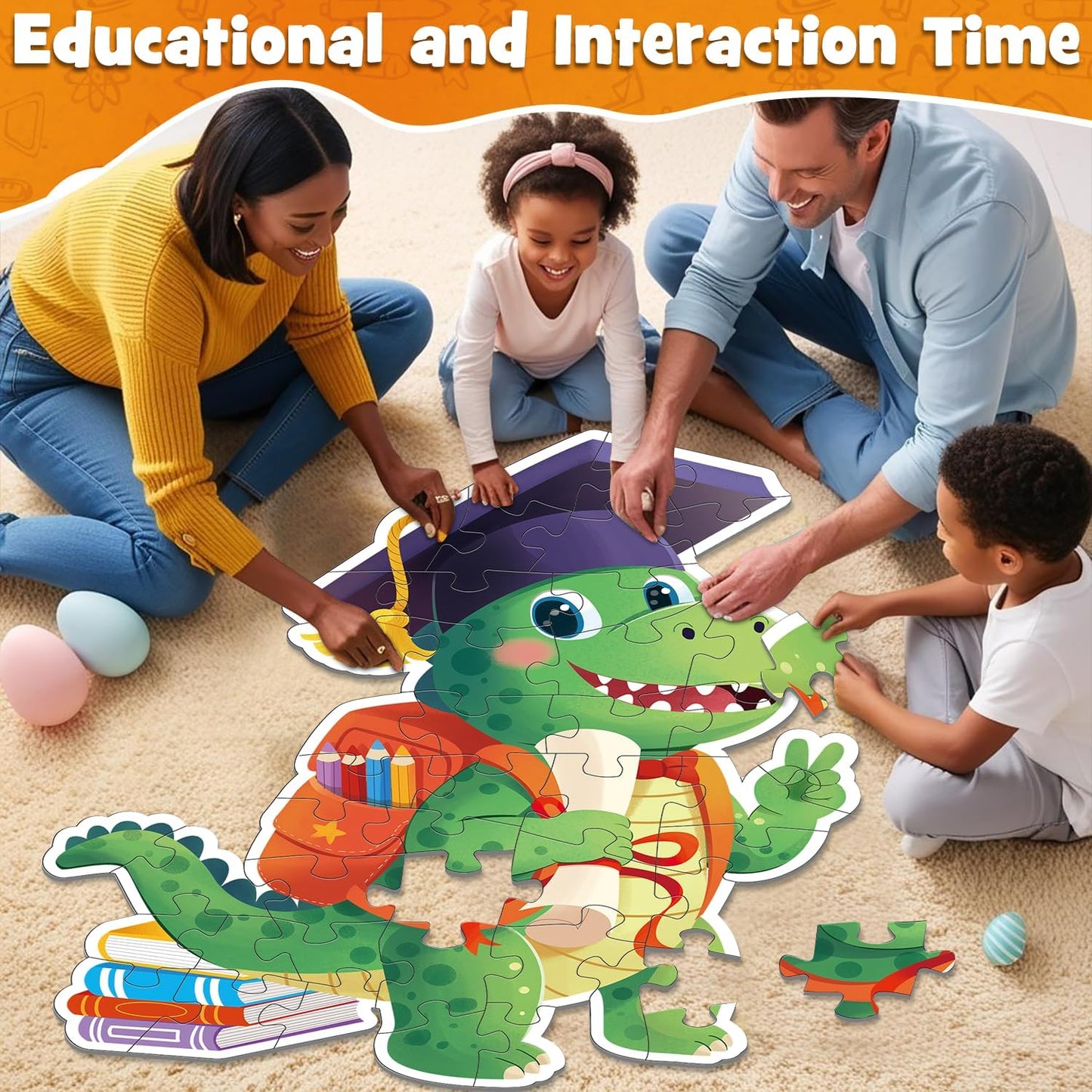 Snowman Floor Puzzle for Kids Age 4-8, 45PCS Jumbo Christmas Jigsaw Puzzle, Large 25.6" x 36.2" Winter Puzzle with Poster, for Kid Boy Girls