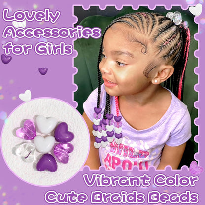 88PCS Pink White Hair Beads for Braids Lovely Heart Shape Loc Dreadlock Valentine's Day Bead Accessories Cute Acrylic Small Pony Beads for Kids Girls
