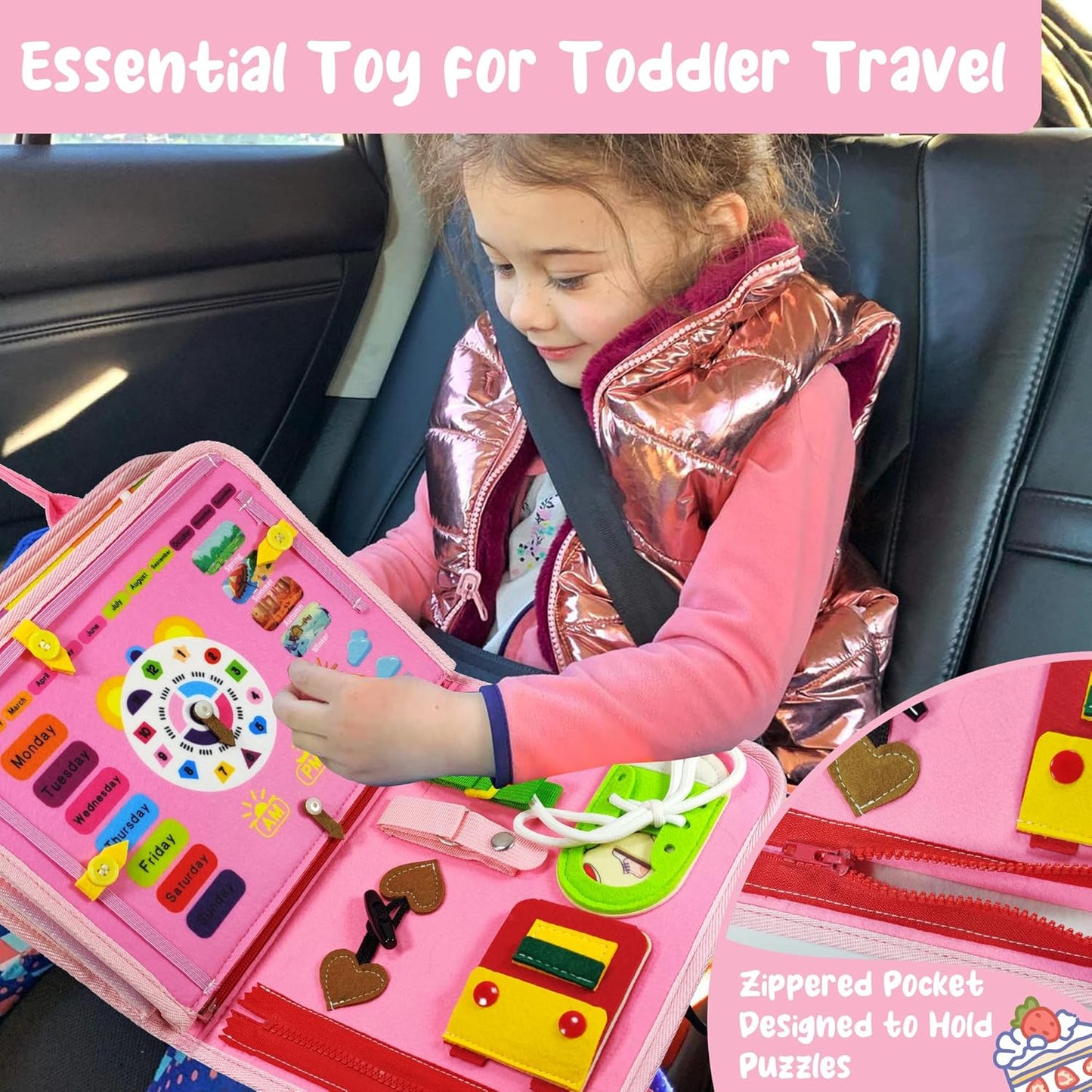 TenFans Busy Board - Montessori Toys for 3+ Year Old - Sensory Toys for Toddlers 3-5 - Gifts for Boys Learning Fine Motor Skills - Educational Activities Travel Toys for Car Airplane
