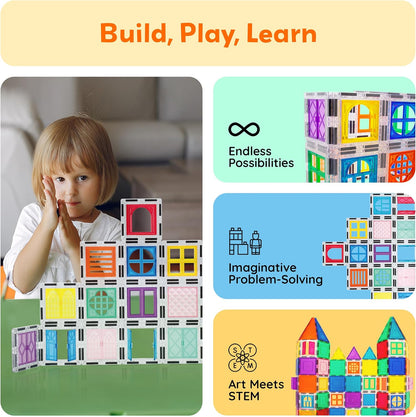 PicassoTiles Window and Door Clip On Magnetic Blocks Magnet Tiles Magnets Building Tile Construction Toy Set STEM Education Toys Learning Kit Stacking Block Playset Boys & Girls Age 3+ PT30