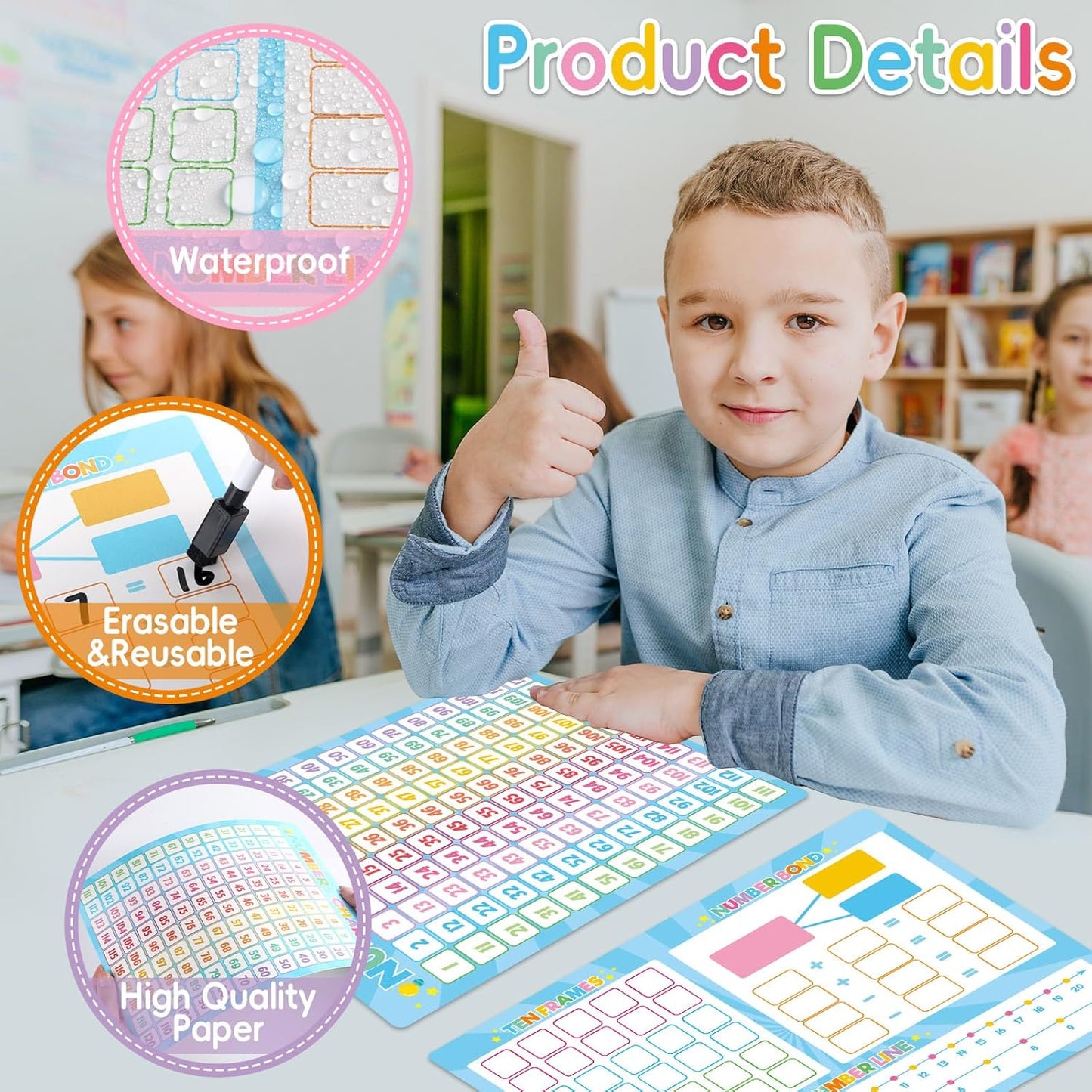 12 Pack 1-120 Number Chart Dry Erase Flash Card 9x12 in Number Bond Ten Frame Double-Sided Math Manipulatives Whiteboard for Kids Student Kindergarten Classroom Homeschool Teacher Supplies (Colorful)