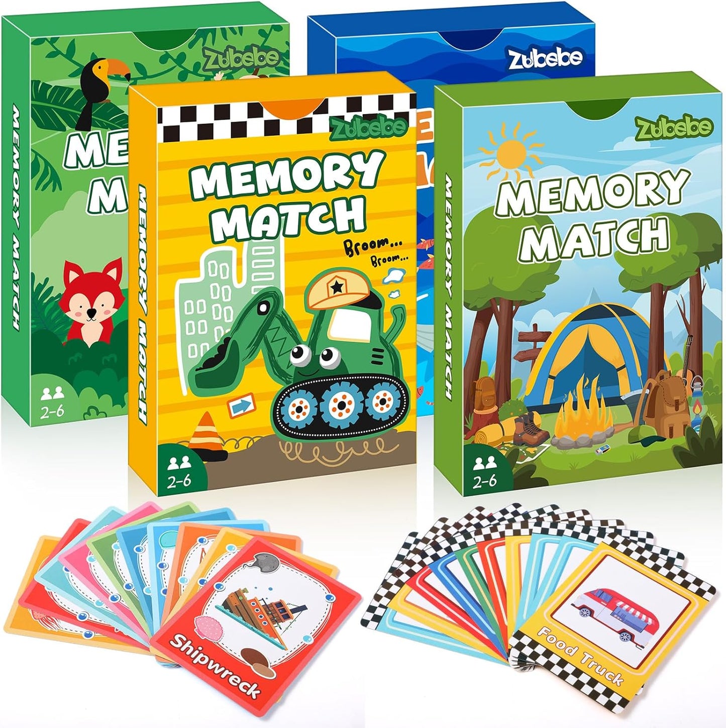 Zubebe 4 Sets Memory Matching Game for Kids Memory Match Fun Matching Game Educational Toys for Family Night, Party Favors, Classroom Prizes (Style 1)