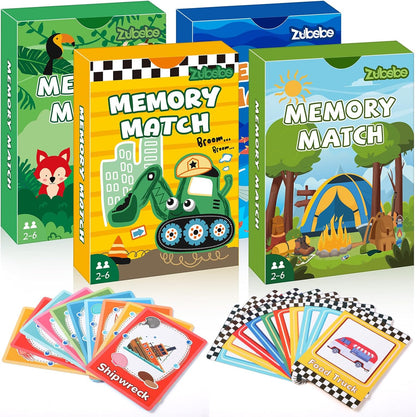 Zubebe 4 Sets Memory Matching Game for Kids Memory Match Fun Matching Game Educational Toys for Family Night, Party Favors, Classroom Prizes (Style 1)
