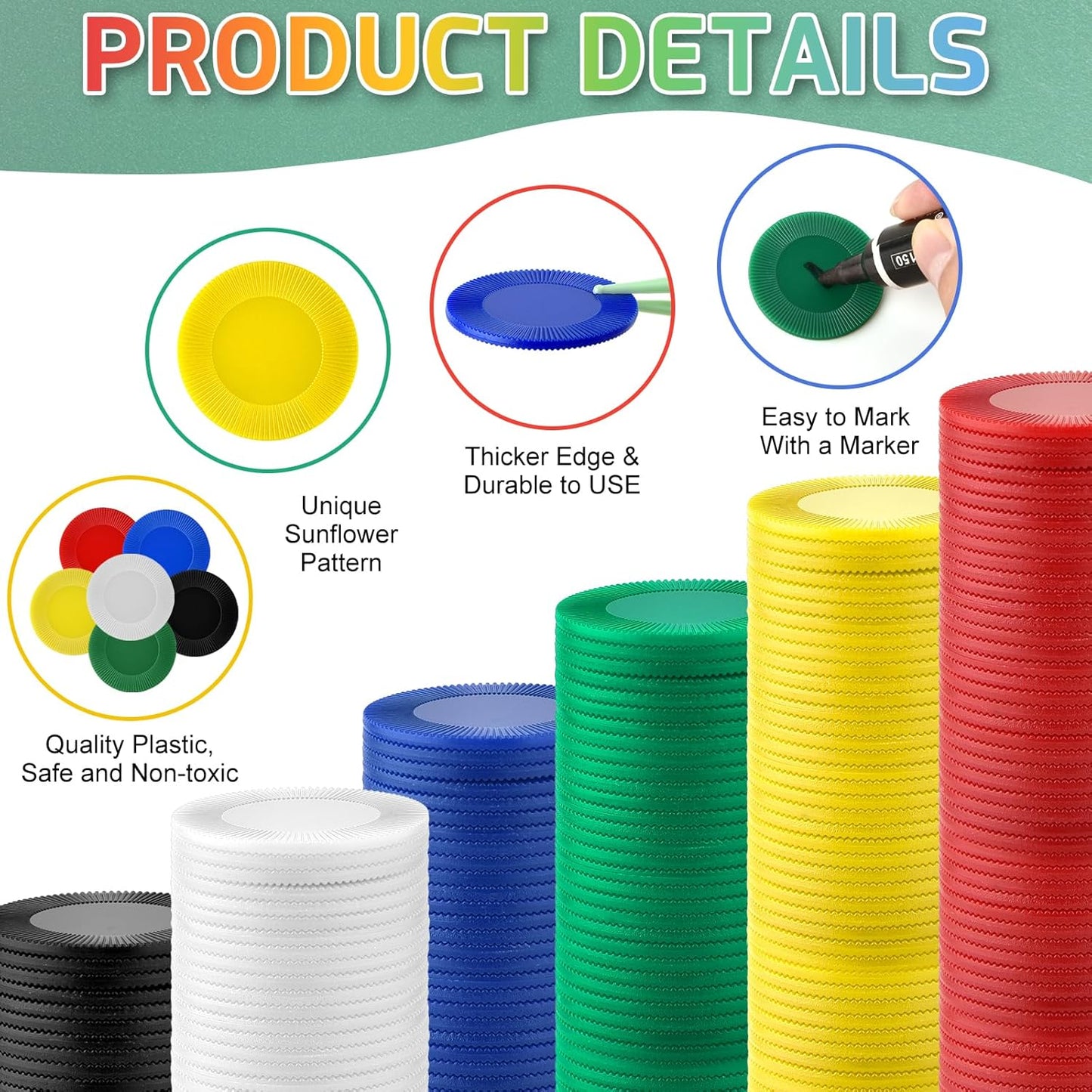 Coopay 600 Pieces Plastic Poker Chips Bingo Chip Bulk Learning Counters Disks Poker Card Game Counting Markers for Math Practice, Game Tokens and Teaching Rewards, 38 mm/ 1.5 Inches (Yellow)