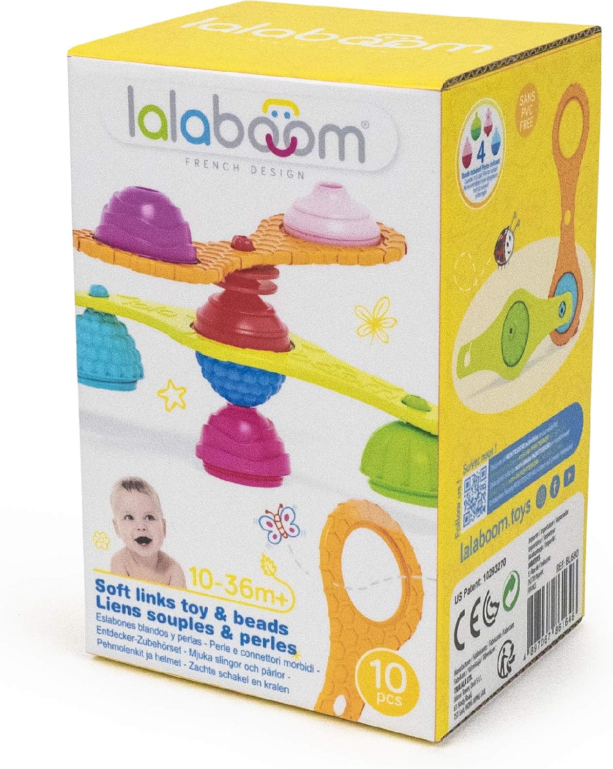 Lalaboom - Soft Links and Educational Beads - Learning Toy – Step by Step Shapes and Colors Construction Game for Children from 10 Months to 4 Years. Preschool Beads to Assemble - 10 Pieces - BL680