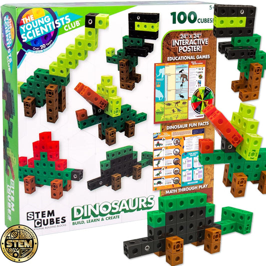 The Young Scientists Club STEM Cubes, Build, Learn & Create with 100+ Math Cubes Manipulatives, 4-in-1 Educational Games, Math Cubes for Kids Ages 4-8, Awesome Learn Through Play Toys