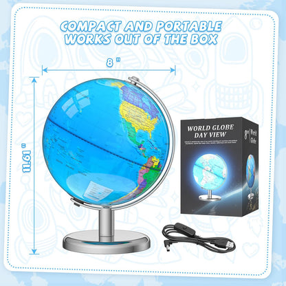 12" Illuminated World Globe for Children & Adults, Globe Lamp with World Map for Kids, Stable Heavy Metal Base, Interactive STEM Learning Gift & Night Light
