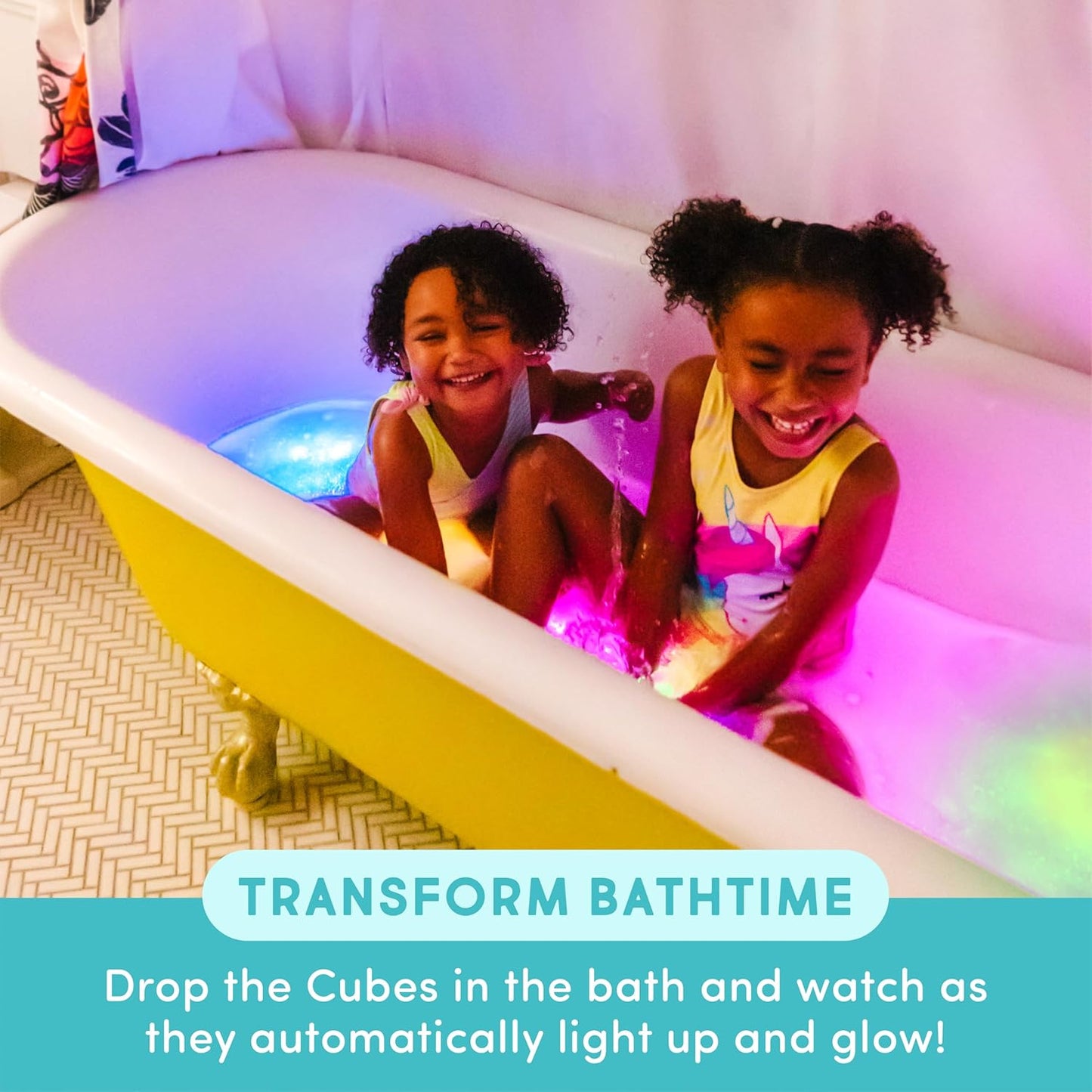 Glo Pals Water Activated Light-Up Sensory Bath Toy Play Jar, 4 Reusable Cubes and Fun Fillers for Bathtime and Sensory Play, Perfect for Kids and Toddlers, Easy As ABC