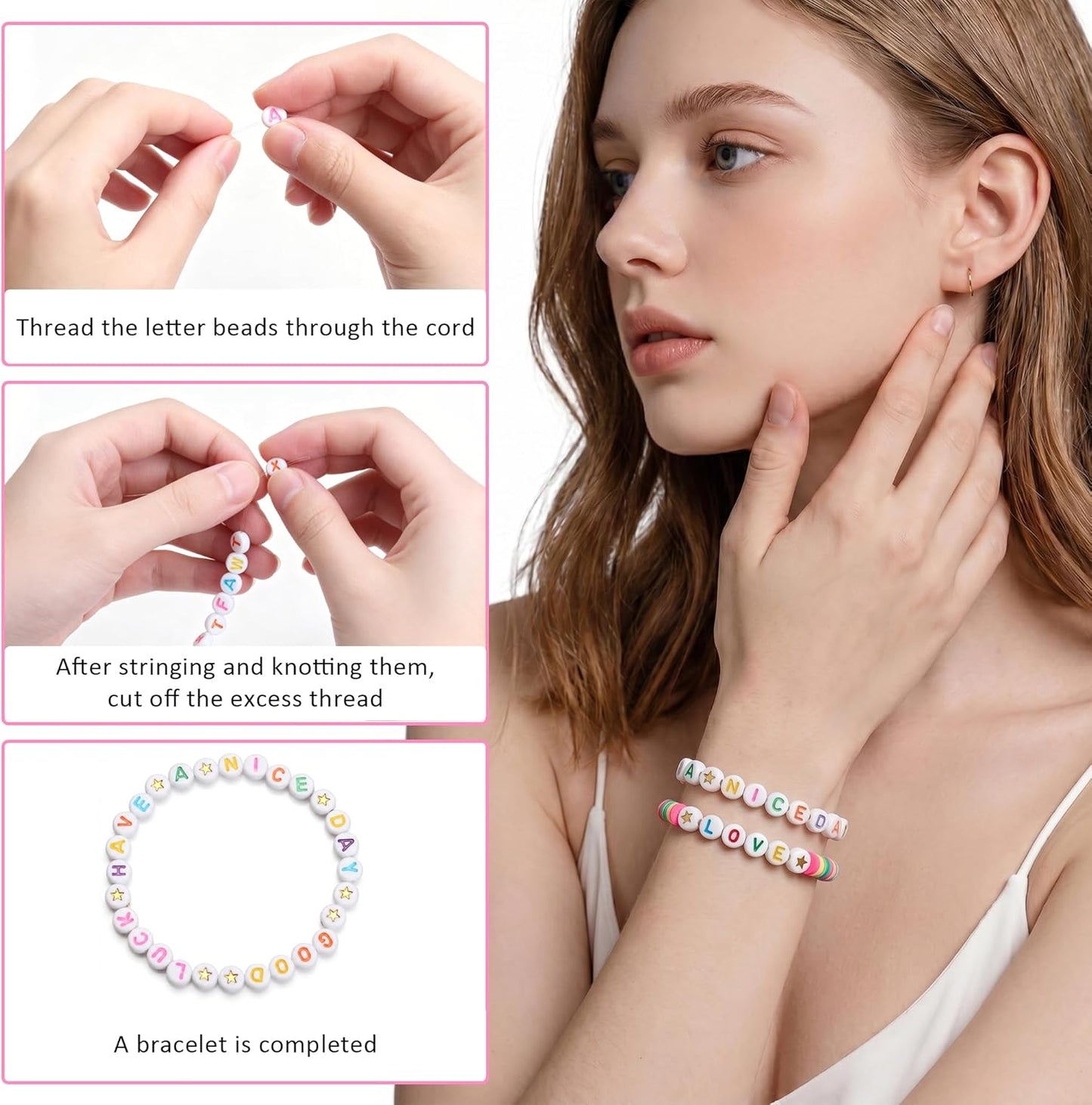 SUTOUG 1000PCS Colourful Letter Beads for Threading, 4 x 7 MM Acrylic Round Alphabet Beads for Jewellery DIY Making Crafts Bracelets Necklaces Ornaments