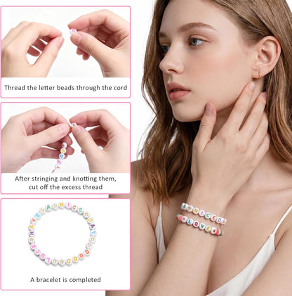 SUTOUG 1000PCS Colourful Letter Beads for Threading, 4 x 7 MM Acrylic Round Alphabet Beads for Jewellery DIY Making Crafts Bracelets Necklaces Ornaments