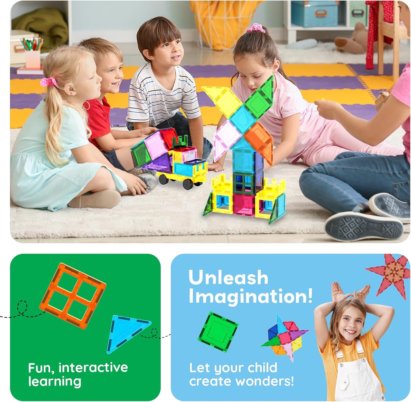PicassoTiles Magnetic Building Block Set Geometry Shape Magnet Tiles Construction Toy STEM Learning Kit Educational Playset Playboard Pretend Play Stacking Blocks Child Brain Development PT16