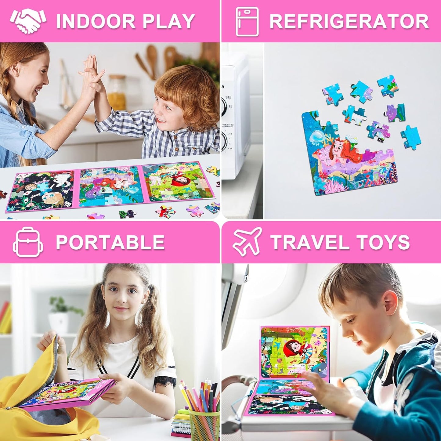Magnetic Puzzles for Toddlers 1-3, Cartoon Mermaid Magnet 3 in 1 Jigsaw Puzzle, Kids Travel Puzzles Toys, Preschool Learning Toy for Kids 1-8 Year (Mermaid)