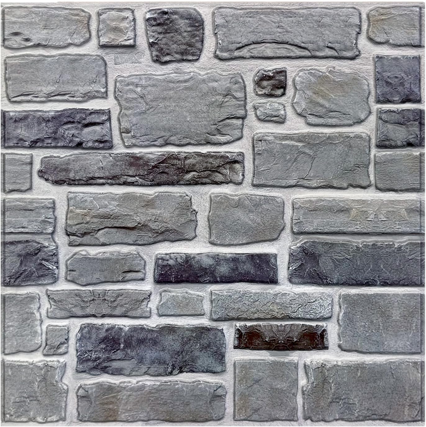 COMSTICKC 3D Faux Gray Stone Wall Sticker Peel and Stick Wall Panels,10 Pcs of 12"X12",Ultra-Light Thin PVC Decorative Tiles Rocks Stone Backsplash Interior Decor,Paintable