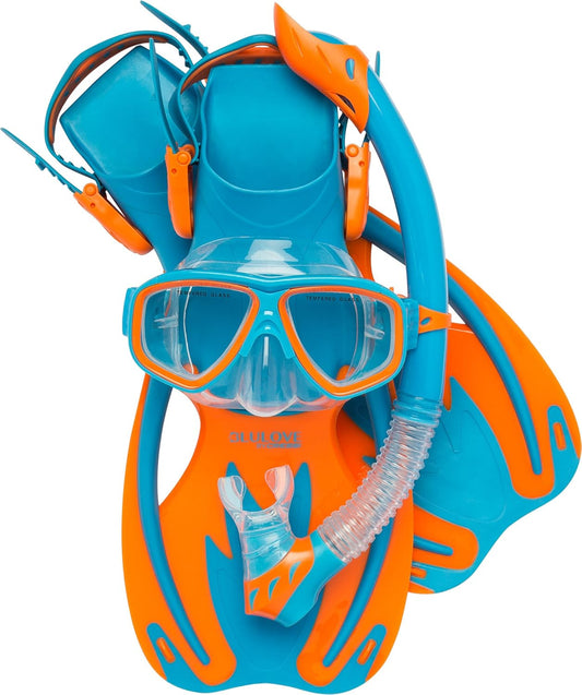Cressi Junior Snorkel Kit for Kids Ages 3 to 8 - Mask + Dry Snorkel + Adjustable Fins + Net Bag – Rocks Kids Set