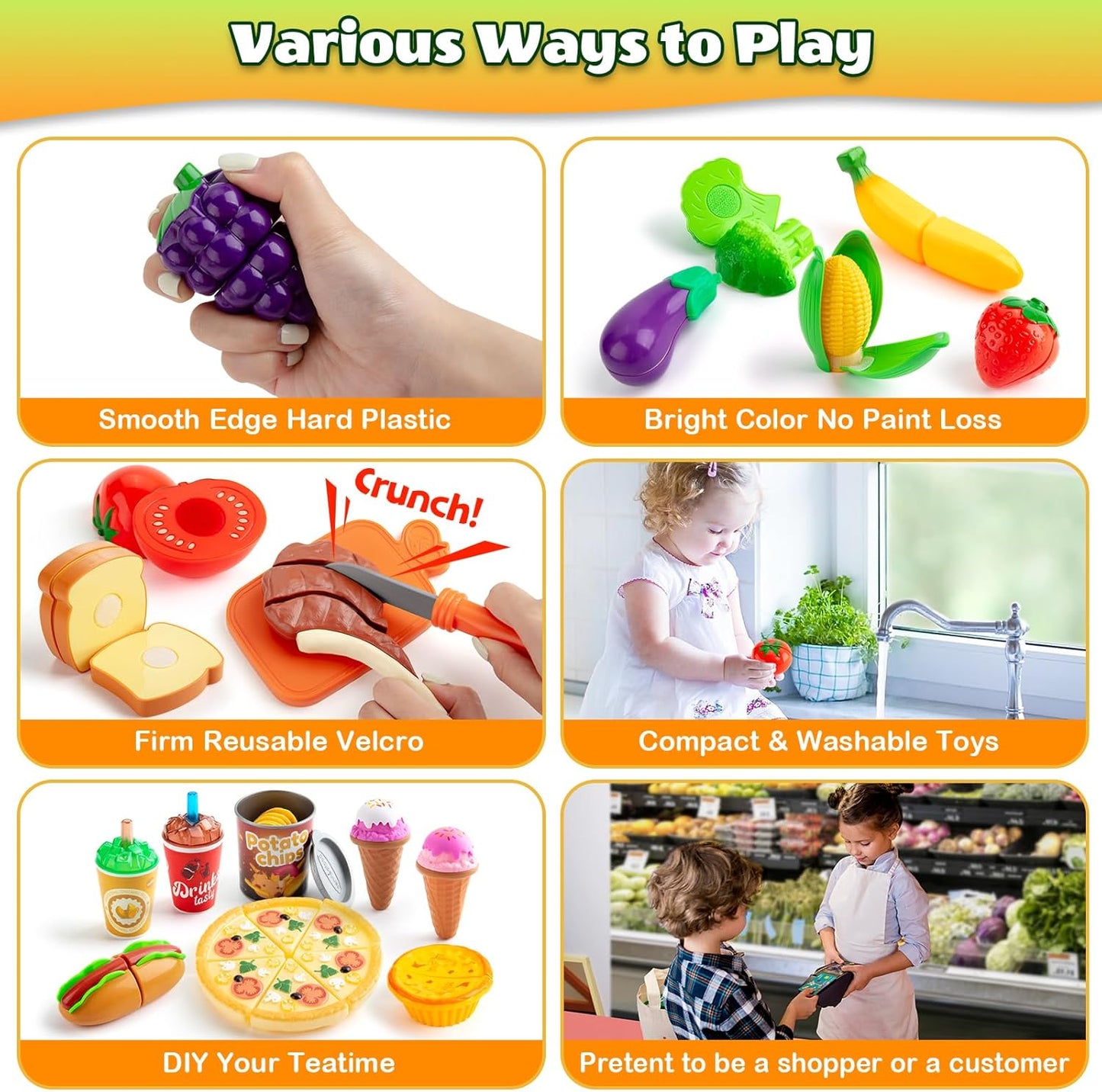Pretend Play Food Sets for Toddlers, Kids Grocery Store Playset with Shopping Bags,Calculator, Cutting Play Food, Play Money, Sling Bag,Play Kitchen Accessories for Age 3+ Role-Play Games Gift