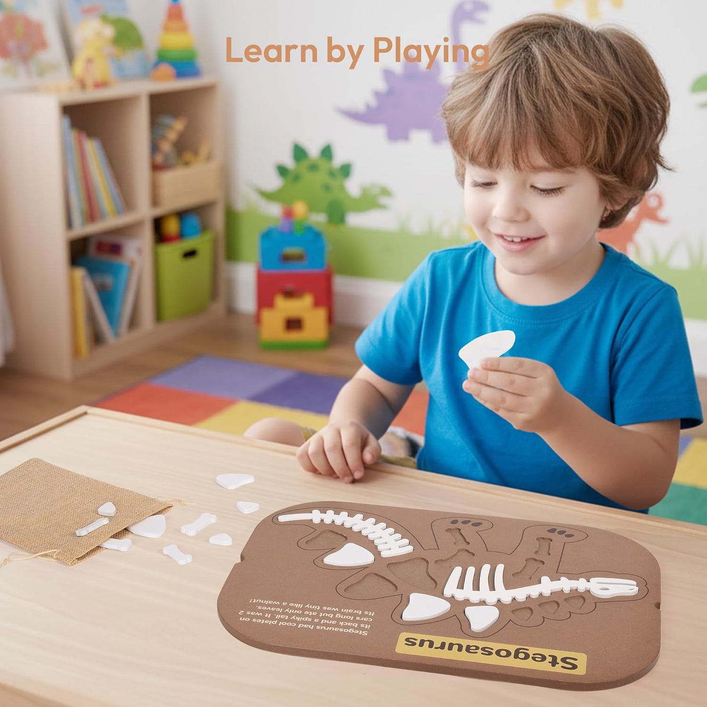 Woodtoe 2 PCS Dinosaur Sensory Table Inserts, Double-Sided Dinosaurs Puzzle for Flisat Trofast, 3D Wooden Dinosaur Puzzle, Sensory Sand & Water Table Accessories, Science Toys STEM Kits for Kid Age 3+