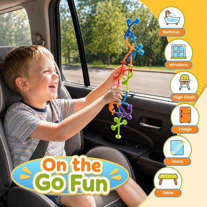 OleOletOy Suction Fidget Toys for Kids: 21 Pack Stretchy Suction Cup Sensory Toys - Bulk Fidgets for Kids Autism ADHD Classroom Prizes Party Favors - Travel Toys for Car Windows Road Trips