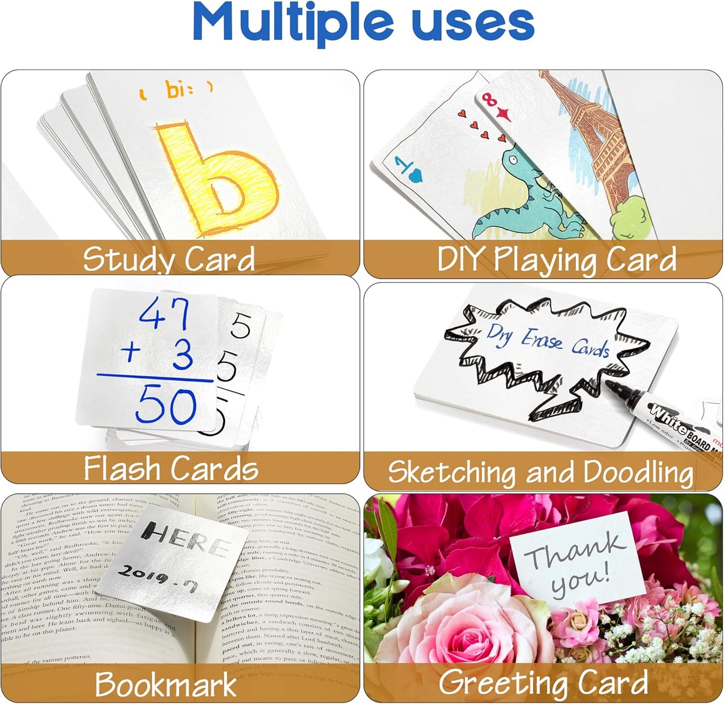 LotFancy Blank Playing Cards, 180PCS, Dry Erase, Reusable Flash Cards to Write on, DIY Vocabulary Study Learning Game Message Gift Card, Glossy Finish, Poker Size