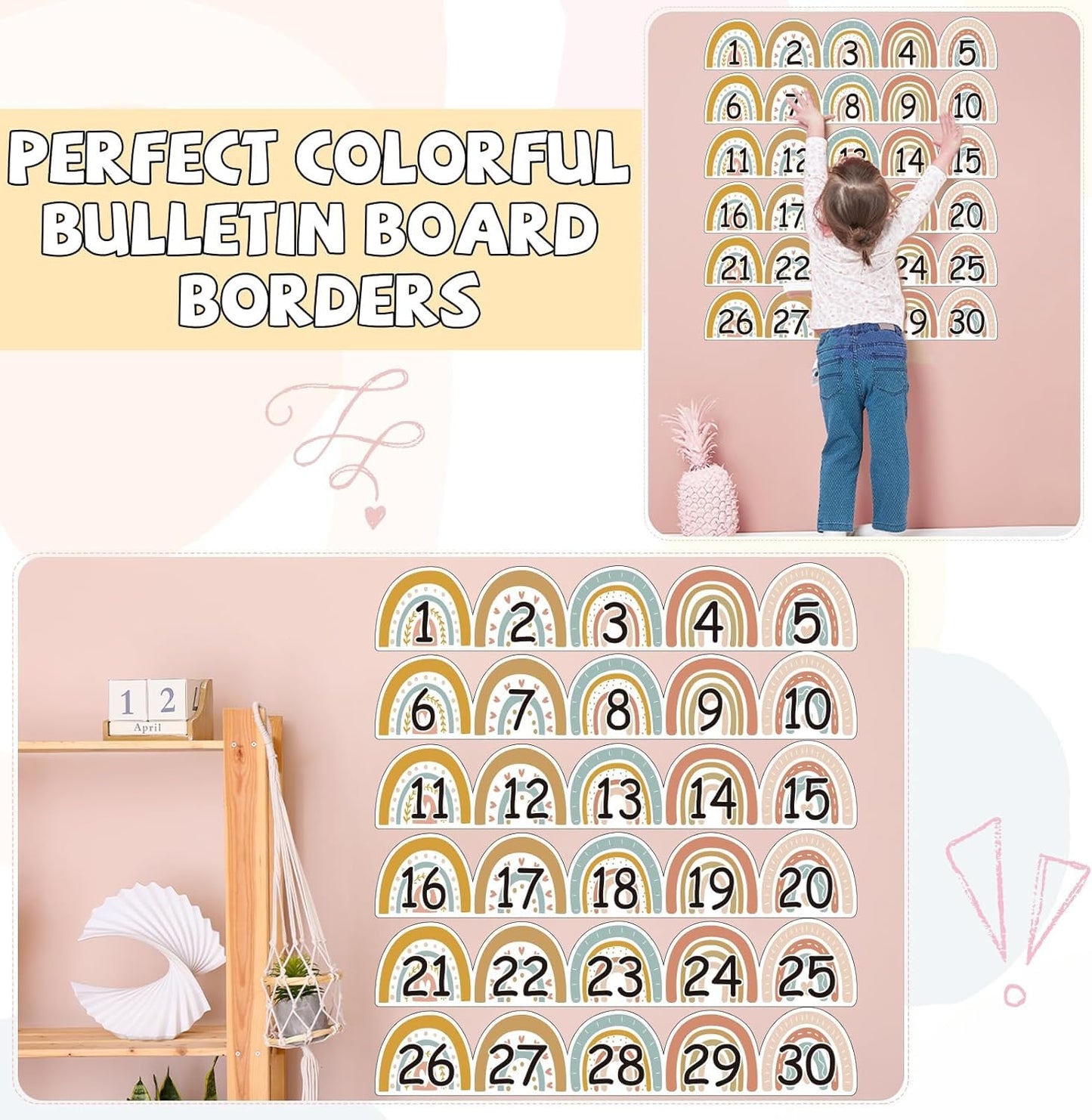 Number Line for Classroom Wall (-20 to +120) Boho Heart Shape Number Bulletin Board for Students Math Learning Boho Bulletin Border Decor Numbers Boarder Strips for Home School
