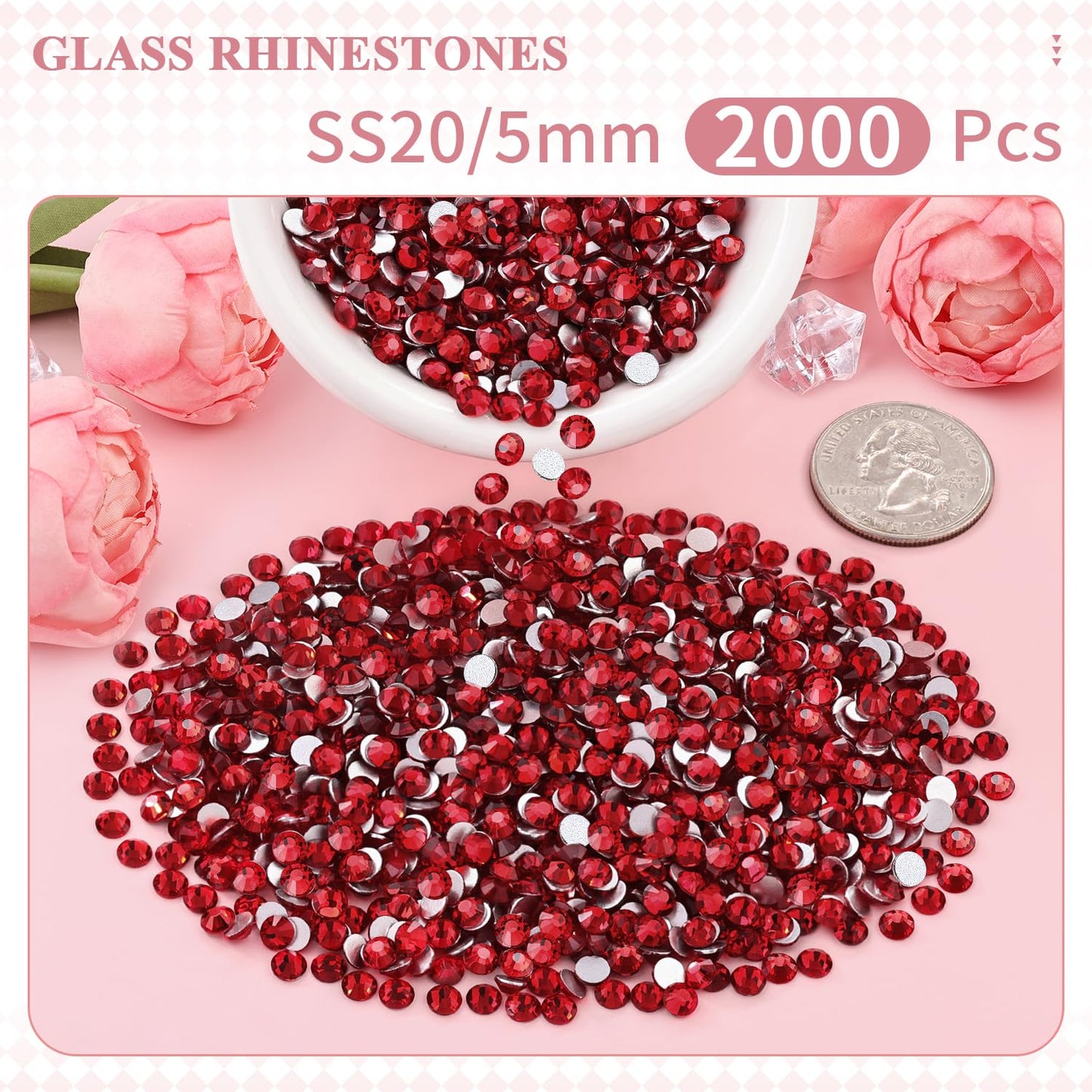 5000PCS SS6/2mm Glass Crystal Rhinestones (Clear), Bedazzling Flatback Rhinestones for Crafting DIY Crafts Nail Art Makeup Decoration, Gems Diamond Charms for Tumbler Shoes Clothing Mug