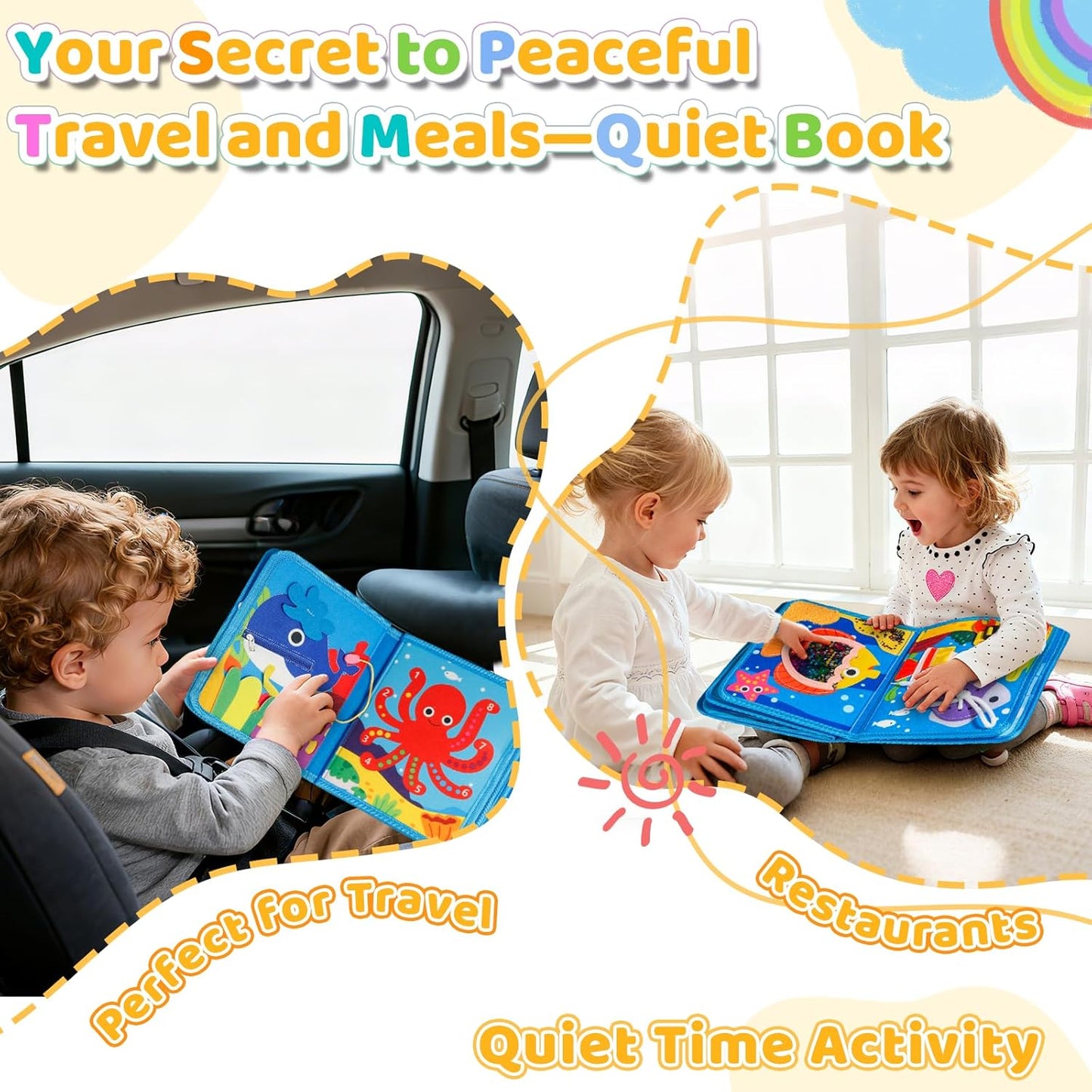 DEGIDEGI Montessori Busy Book for Toddlers, Educational Sensory Activity Book with Life Skills Training, Quiet Travel Toy for Car and Airplane, Christmas Birthday Gift (Deep Blue)