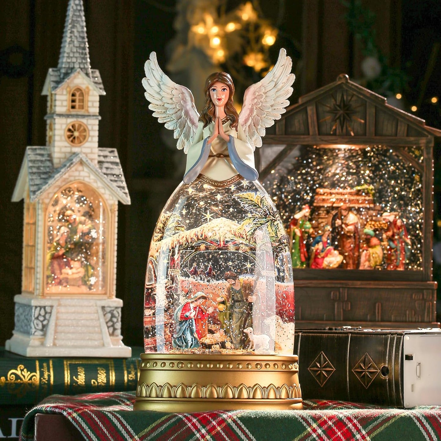 Snow Globe Lantern with Violin Girl – Shatterproof, Glitter Snowglobe 10 Songs Music Box, Led Light, USB or Battery Powered, for Girls Spring Day Gifts Birthday Home Decor Fall Decoration, Silver