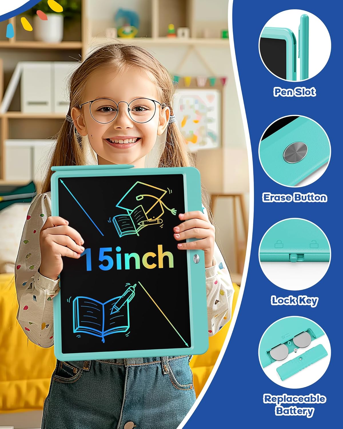 Bravokids Toys for 3-6 Years Old Girls Boys, LCD Writing Tablet 10 Inch Doodle Board, Electronic Drawing Pads, Educational Birthday Gift for 3 4 5 6 7 8 Years Old Kids Toddler (Blue)