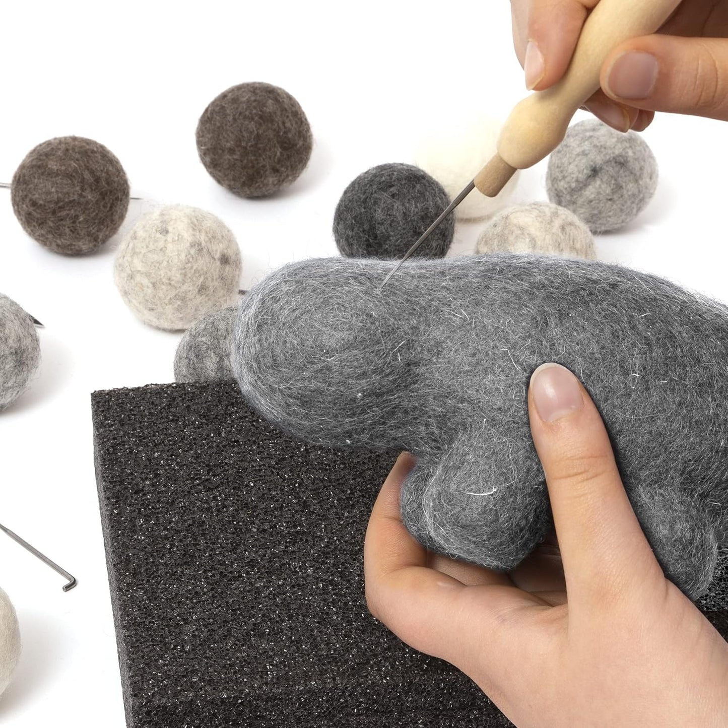 Glaciart One Felt Balls, Felt Pom Poms (5 Pieces) 4 Centimeters - 1.6 Inch, Handmade Felted 5 Vibrant Colors Wool Balls for Cats, Felting and Garland