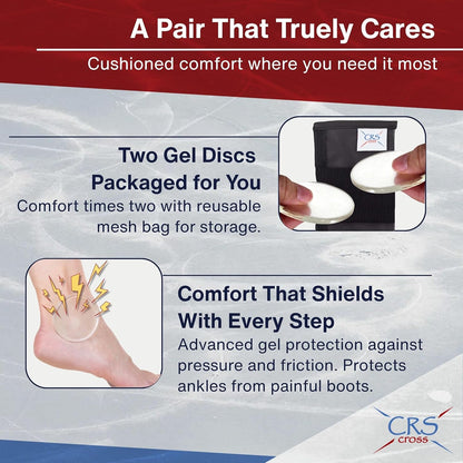 CRS Cross Gel Discs. Ankle Gel Pads. Premium Cushion and Protection for Ice Skates, Hockey, Roller Skating, Inline, Hiking, Riding, and Ski Boots.