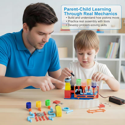 4-Cylinder Working Engine Model DIY Assembly STEM Kit for Kids Ages 8–14, Build with Moving Pistons and Crankshaft, Hands-On Mechanical Engineering Learning Kit