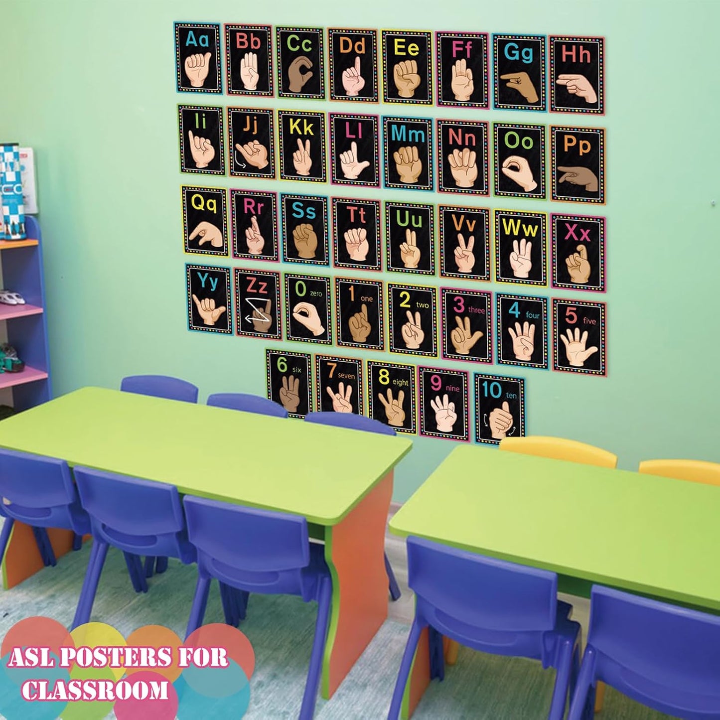 Sign Language Bulletin Board Alphabet - 37 ASL Alphabet Learning ABC Alphabet Poster Classroom Decorative Card Set Kindergarten/Elementary/Homeschool Supplies