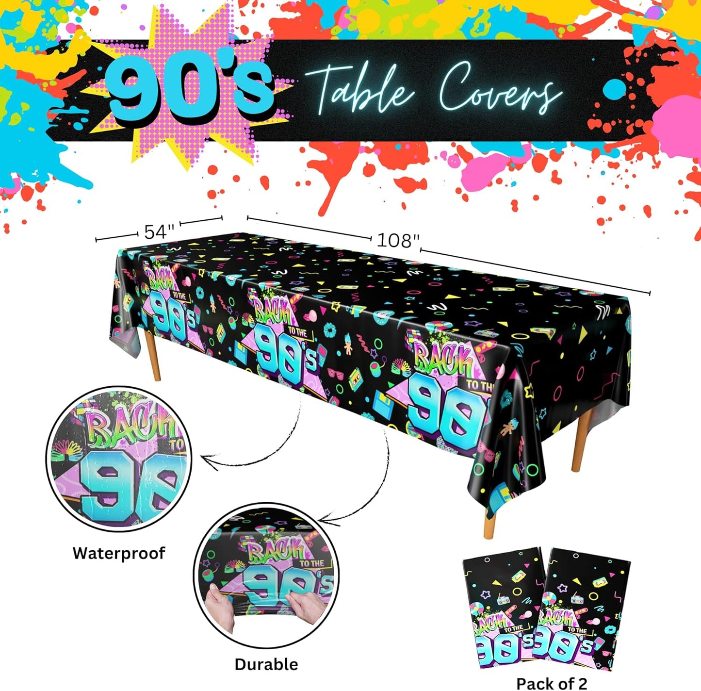 Blue Orchards Science Table Covers (Pack of 3) - 54"x108" XL - Science Birthday Party Decorations, Chemistry Party, Laboratory Theme Table Cloth