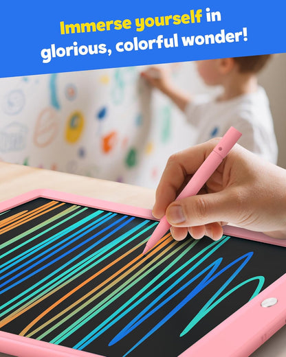 TEKFUN LCD Writing Tablet for Kids, 10-inch Coloring Drawing Pad, Mess Free Doodle Board, Airplane Travel Toys for Boys and Toddlers, Road Trip Essentials, Gifts for 3 4 5 6 7 8 Year Old Girls(Blue)