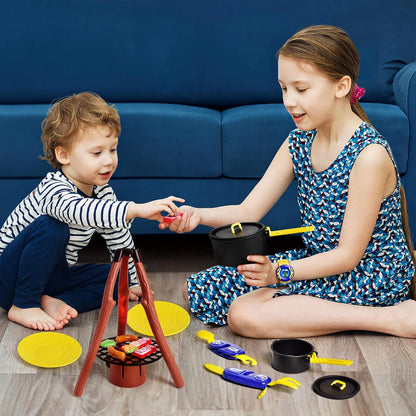 FUN LITTLE TOYS Pop Up Play Tent with Camping Gear and Tools Set, Outdoor Toys for Kids