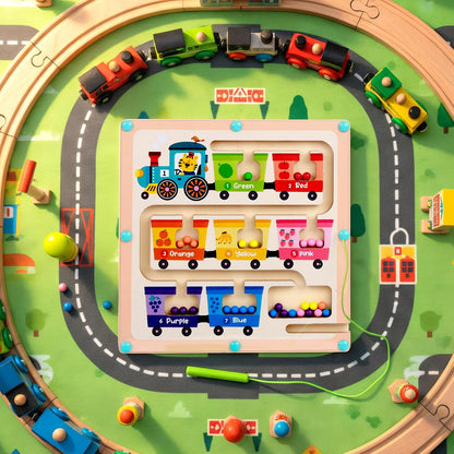 QimuMku Montessori Busy Board for Toddlers 2-4 - Magnetic Color and Number Maze Wooden Ice Cream Matching Game 1-6 Counting Learning Toys for Boys Girls Road Trip Essentials