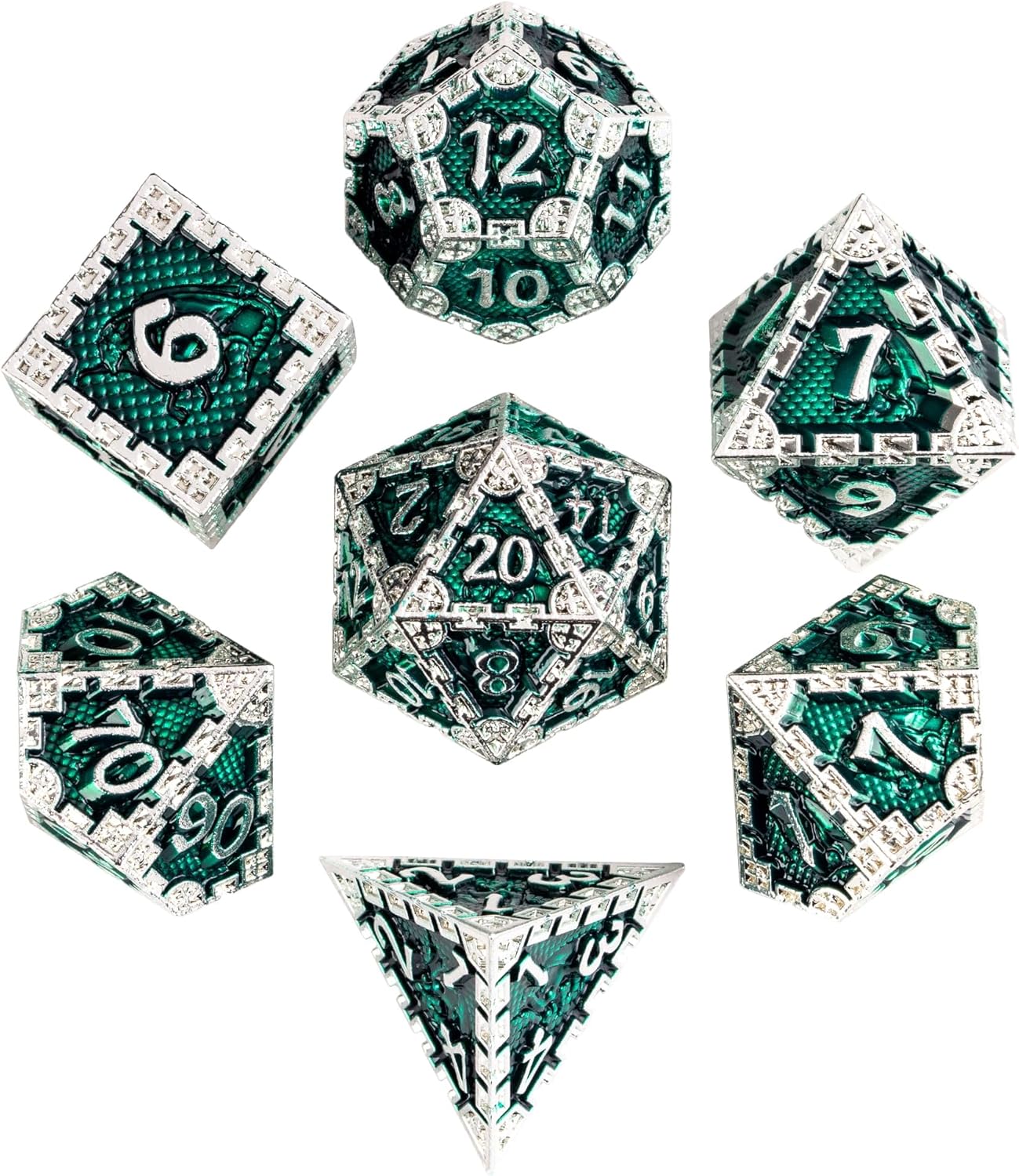 UDIXI Steampunk Metal Dice Set, 7 Die Polyhedral DND Dice Set for D&D Role Playing Game and Math Teaching (Ancient Copper)