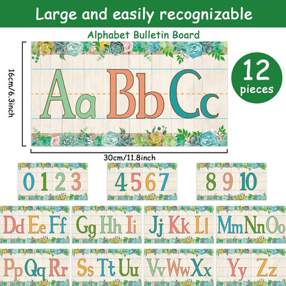 gisgfim 12 Pieces Alphabet Bulletin Board Strips Set Boho Rainbow Alphabet Line ABC Alphabet Banner & Number Border Posters for Preschool Kindergarten Classroom Playroom Bedroom (Boho)