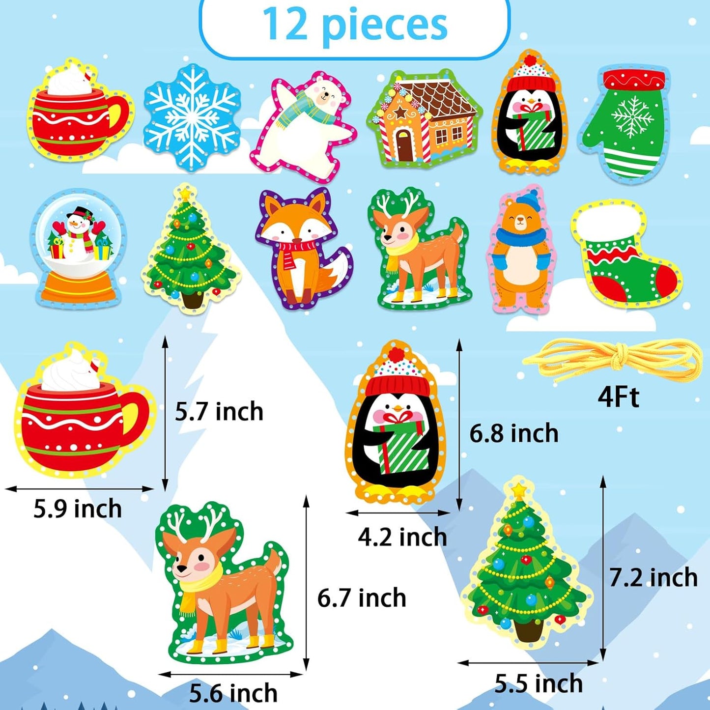 Winter Animal Lacing Cards 12 Packs Sewing Kits for Kids Christmas Cardboard Sewing Cards Lacing Games for Developing Imagination School Learning Activity Supplies Christmas Holiday Party Decorations