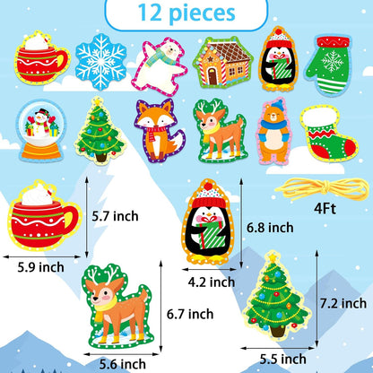 Winter Animal Lacing Cards 12 Packs Sewing Kits for Kids Christmas Cardboard Sewing Cards Lacing Games for Developing Imagination School Learning Activity Supplies Christmas Holiday Party Decorations