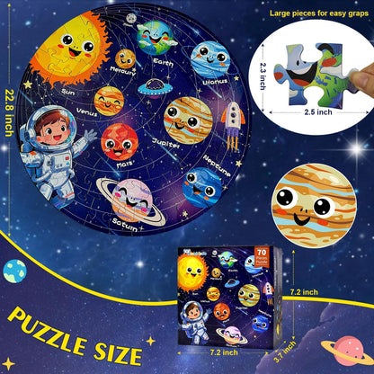 Floor Puzzles for Kids Ages 4-6 70 Piece Glow in The Dark Solar System Puzzles 3-5 Space Planets Toys Large Jigsaw Puzzle Learning Educational Toy Birthday Gift for Boys Girls Ages 6-8