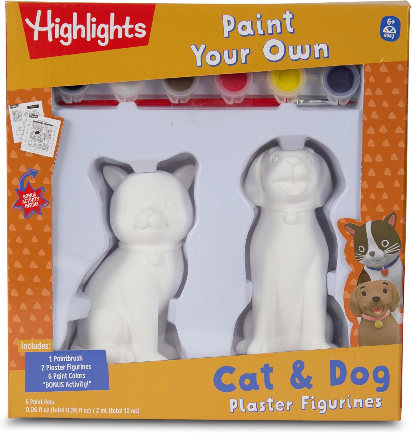 Highlights Paint Your Own Plaster Figurine & Activity Kits – DIY Art Sets with Figurines, Paints, Brush & Bonus Activities – Multiple Themes – Ages 6+