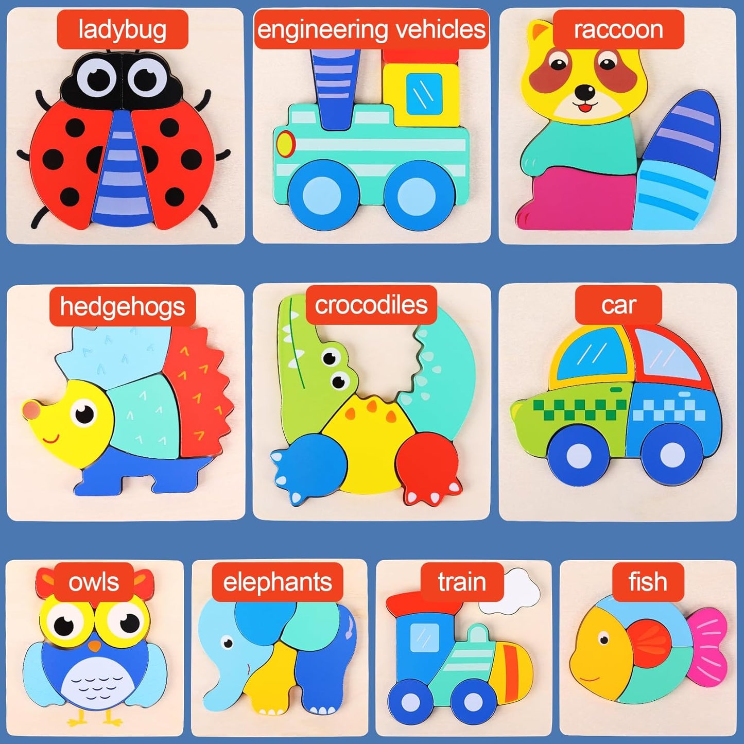 QZMTOY Wooden Puzzles for Toddlers, Wooden Alphabet Number Shape Puzzles Toddler Learning Puzzle Toys for Kids, 3 in 1 Puzzle for Toddlers, Age 3+ (Set of 3)