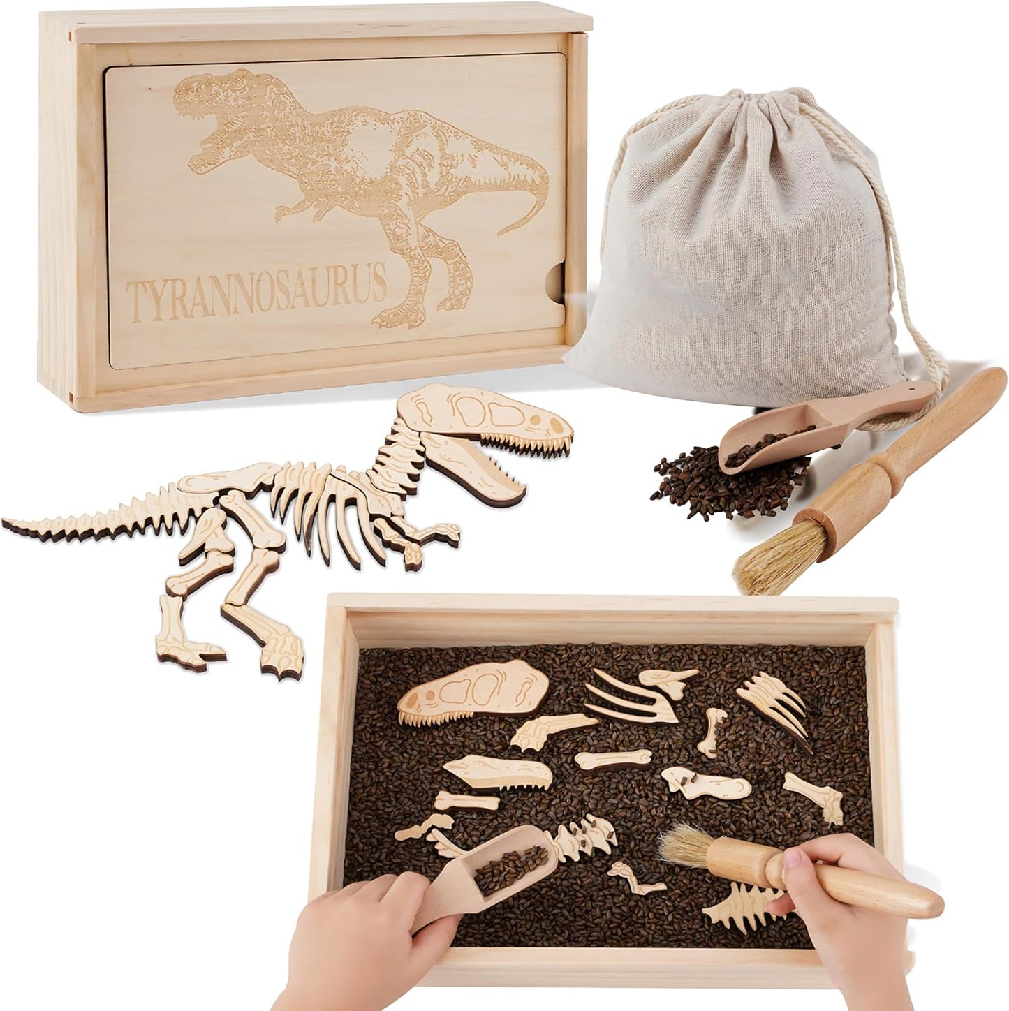 Dino Excavation Archaeology Dig Kit, Fossil Digging Kit for Kids, Dinosaur Skeletons Bones Puzzle Game with Wooden Storage Box, STEM Toys for Boys and Girls (Stegosaurus)