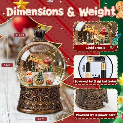 Christmas Snow Globes Lantern, Church and Christmas Tree Christmas Decorations Indoor, 6H Timer Battery & USB Powered Light Up Musical Snow Globes for Kids Women Adults Gift Thanksgiving Home Decor