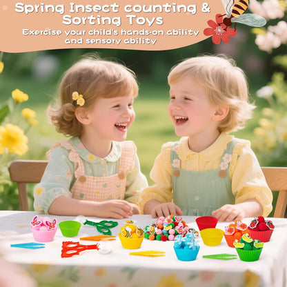 EZdhuawuse Summer Sensory Bin Fillers - 268P Fine Motor Toy Counting Sorting Set for Kid Birthday Easter Gift, Felt Phrases Heart Colorful Pom Poms Cup Clip for Preschool Education Activities