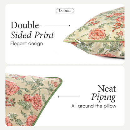 CPC 100% Cotton Throw Pillow Covers 18x18 Inch, Set of 2 Green Block Print Pattern Couch Pillow, Cute Boho Decorative Pillows for Living Room, Bedroom with Hidden Zipper- Agate Green