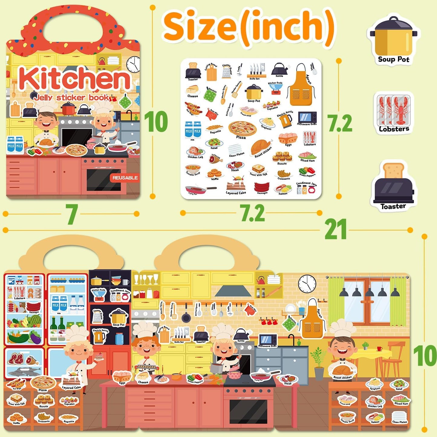 6 Sets Reusable Sticker Book for Toddlers 3-6, Jelly Sticker Books for Toddler, Travel Sticker Activity Toys for Kids 3 4 5 6 Years Old Girls & Boys