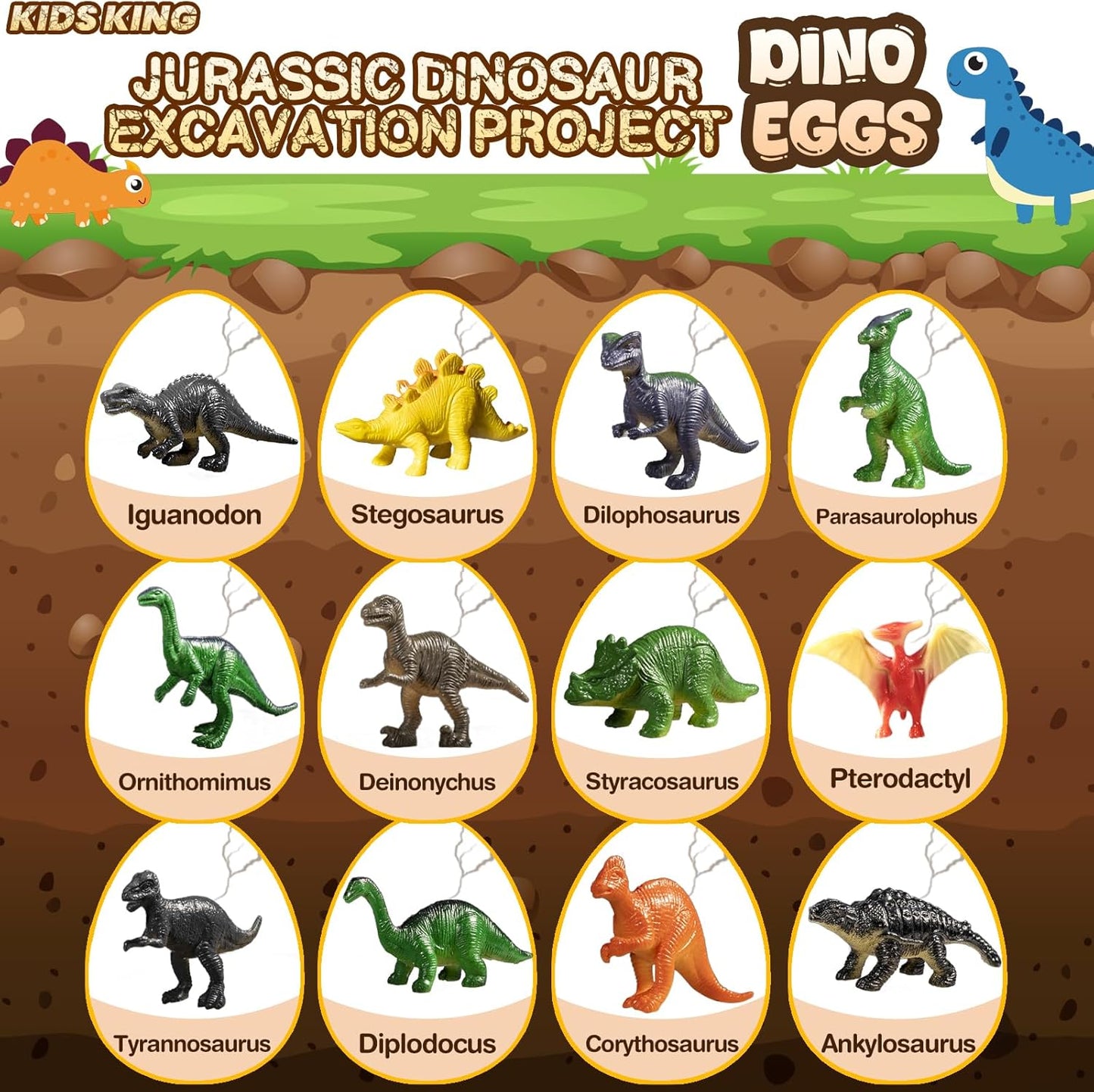 Dinosaur Eggs Dig Kit - 12 Dinosaur Eggs Excavation Science Experiments Kits for Kids Age 3-12, Dino Birthday Party Favors, Archaeology Digging Activities, Easter Basket/Stocking Stuffers
