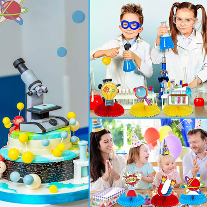 Fainne 9 Pcs Science Party Decorations Science Lab Themed Honeycomb Centerpiece Table Toppers for Kids Scientist Laboratory Party